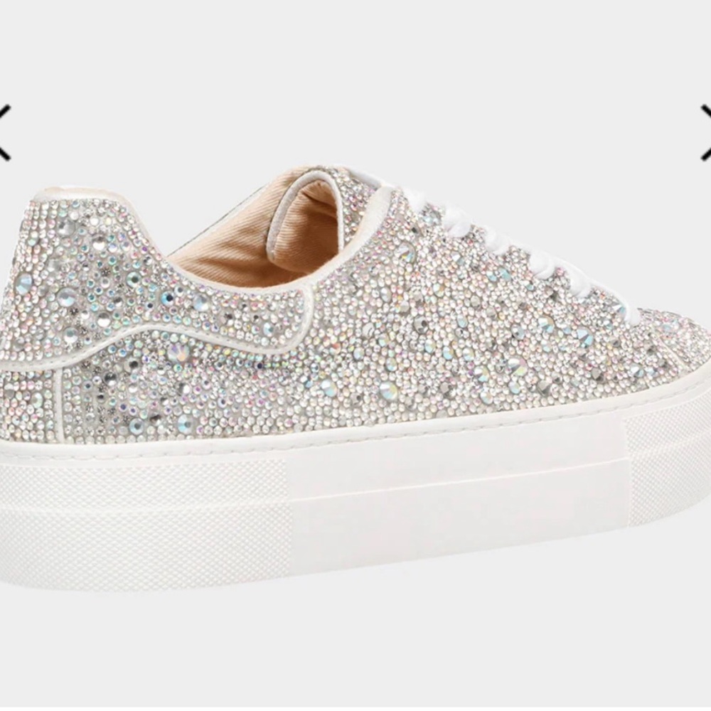 NEW IN BOX - Betsey Johnson Silver Rhinestone Sneakers - Picture 4 of 7